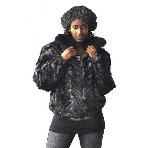 Winter Fur Ladies Grey Genuine Sheared Mink Fur Jacket With Fox Collar W39S05GY